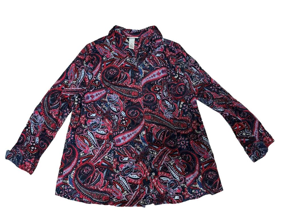 Catherine’s Paisley Long Sleeve Button Down Blouse Top Size 0X 14/16W